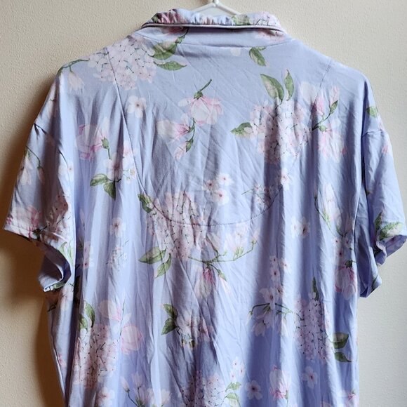 Laura Ashley Purple Floral Button Down Pajama Shirt Size Large - Picture 13 of 14